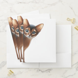 BEAUTIFUL ABYSSINIAN CAT PEEKING AROUND CORNER POCKET FOLDER