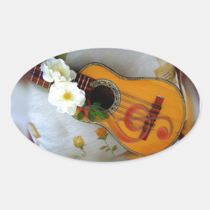 Beautiful acoustic guitar music note oval sticker
