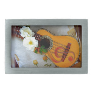 Beautiful acoustic guitar music note rectangular belt buckle