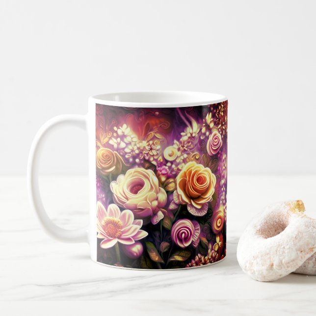 Beautiful Acrylic Flower Pattern Coffee Mug (With Donut)