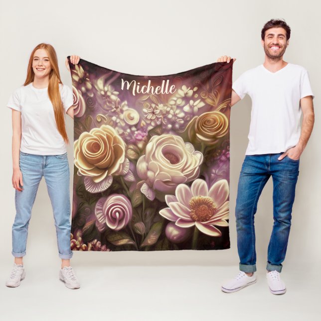Beautiful Acrylic Flower Pattern Fleece Blanket (In Situ)