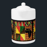 Beautiful Africa Teapot<br><div class="desc">I got inspired by the beautiful African colors to create this teapot. Africa has such beautiful bright bold colors in their clothings ans their National Flag. This teapot has a printed image of artwork that I created using colored pencils.</div>