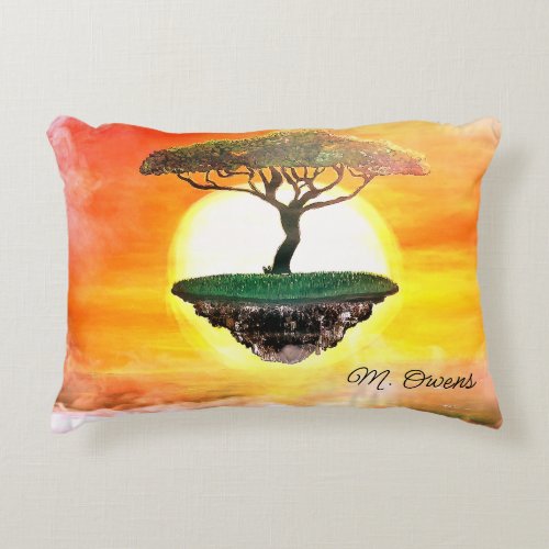 Beautiful African Acacia Tree In Sunset Accent Pillow