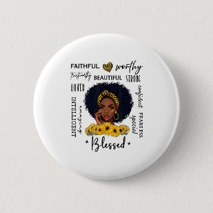 Beautiful African American Black Woman Sunflower L Button