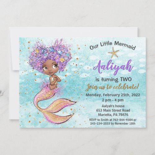Beautiful African American Mermaid Birthday Invitation