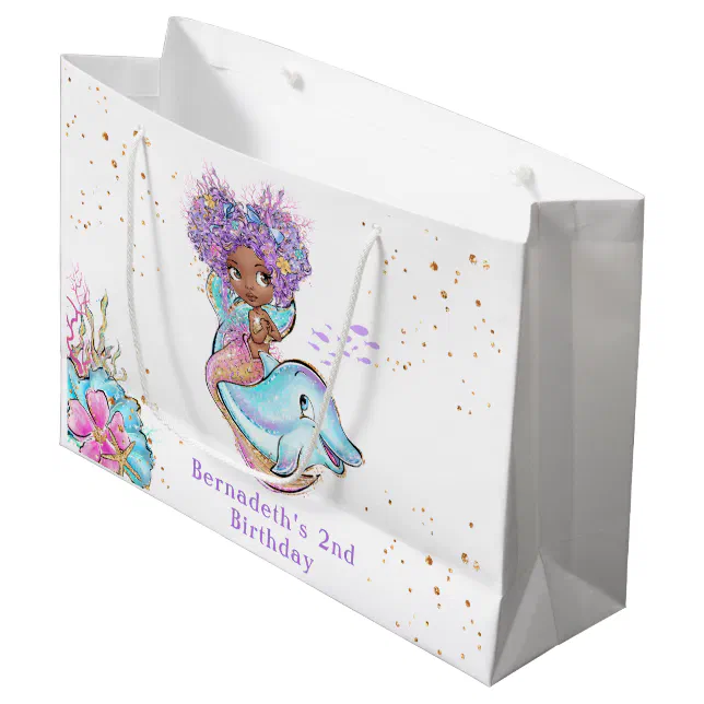 Beautiful African American Mermaid Birthday Party Large Gift Bag | Zazzle