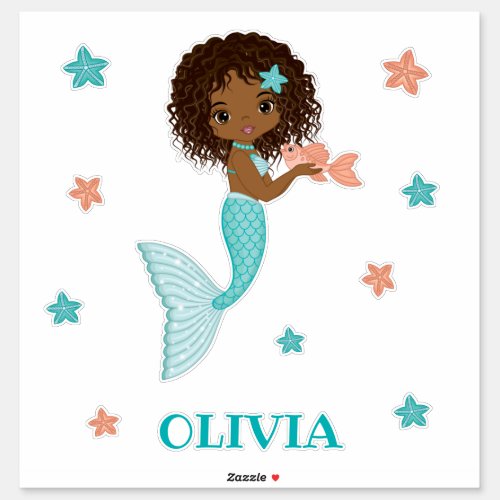 Beautiful African American Mermaid Vinyl Sticker
