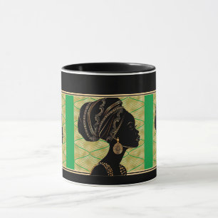Beautiful African American Woman Green Black Gold  Mug