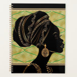 Beautiful African American Woman Green Black Gold Planner<br><div class="desc">Stay organized in style with this beautifully designed planner, featuring an empowering African American woman illustration adorned in striking green, black, and gold hues. Perfect for capturing your goals, dreams, and daily to-dos, this planner is as functional as it is inspiring. Whether you're a student, professional, or creative, this planner...</div>