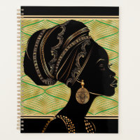 Beautiful African American Woman Green Black Gold
