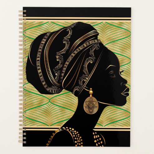 Afro-American Woman Green Black Gold Planner