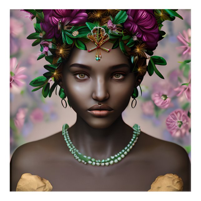 Beautiful African-American Woman with Flowers Acrylic Print (Front)