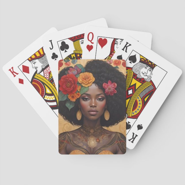 Beautiful African American Woman With Flowers Poker Cards (Back)