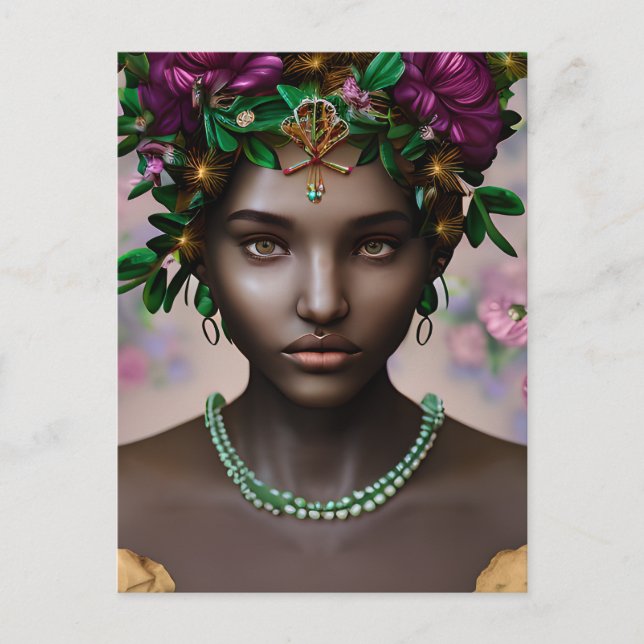Beautiful African-American Woman with Flowers Postcard (Front)