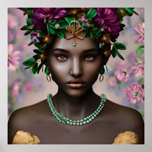 Beautiful African_American Woman with Flowers Poster