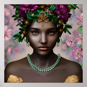 Beautiful African-American Woman with Flowers Poster