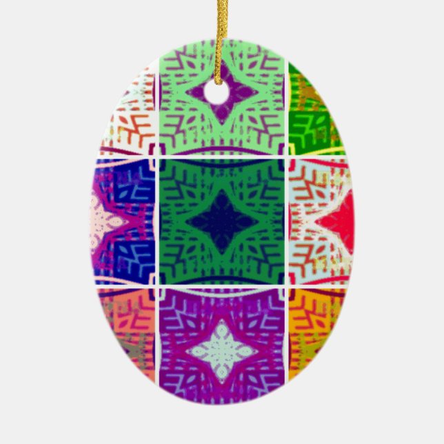 Beautiful African Checkered Art Print Ceramic Ornament (Front)