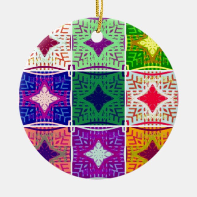 Beautiful African Checkered Art Print Ceramic Ornament (Front)