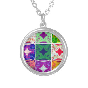 Beautiful African Checkered Art Print Silver Plated Necklace