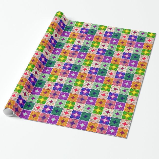Beautiful African Checkered Art Print Wrapping Paper (Unrolled)