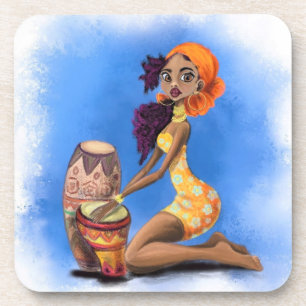 Beautiful African Drummer Girl - Happy Music Party Beverage Coaster