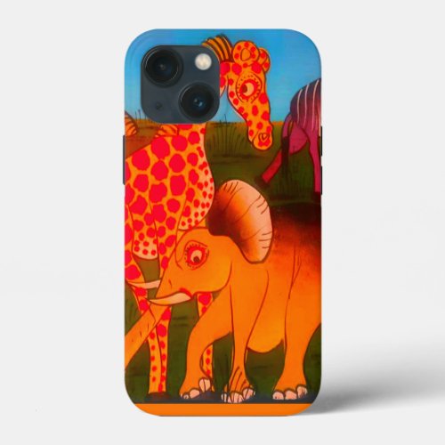 Beautiful African Elephant Giraffe animal safari  iPhone 13 Mini Case