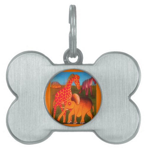 Beautiful African Elephant Giraffe animal safari  Pet Name Tag