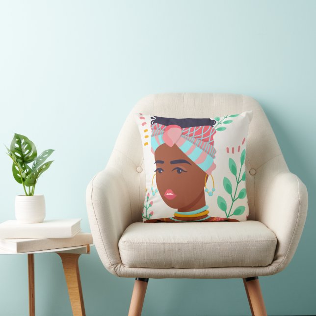 Beautiful African Girl Throw Pillow (Chair)