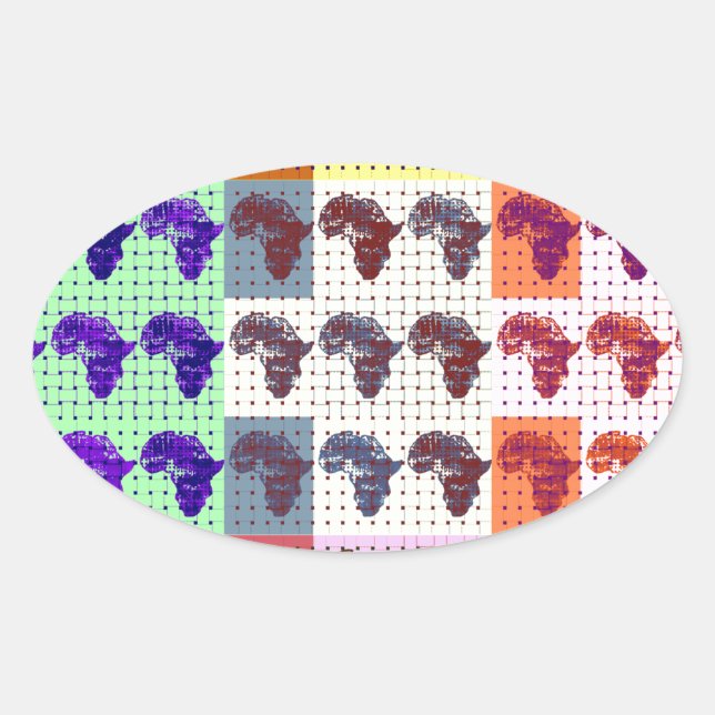 Beautiful African Map Checkered Pap art ethnic  Oval Sticker (Front)