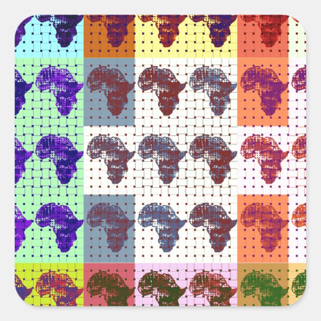 Beautiful African Map Checkered Pap art ethnic  Square Sticker (Front)
