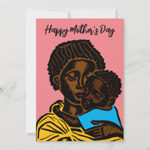 Beautiful African Mother and Child Woodcut Holiday Card
