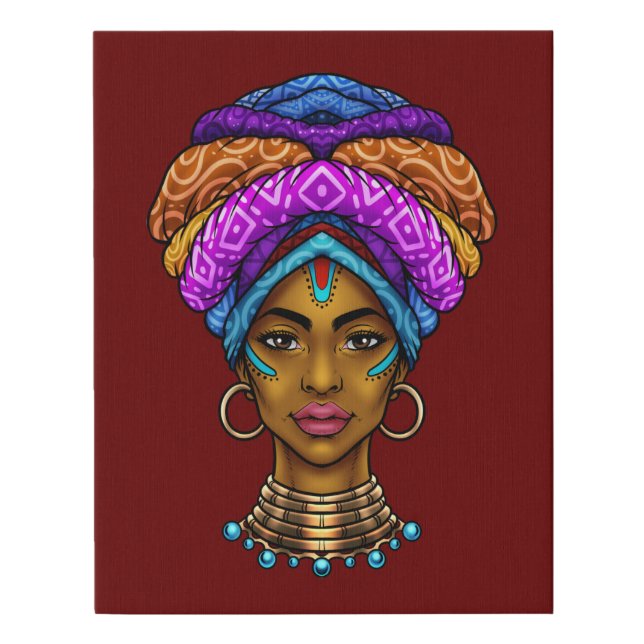 Beautiful African Queen Faux Wrapped Canvas Print (Front)
