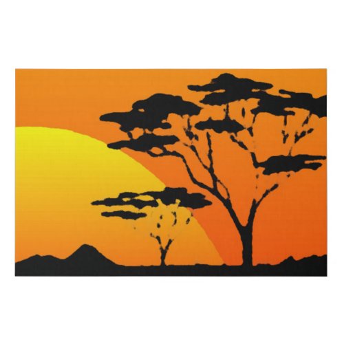 Beautiful African Safari Bright Orange Sunset Faux Canvas Print
