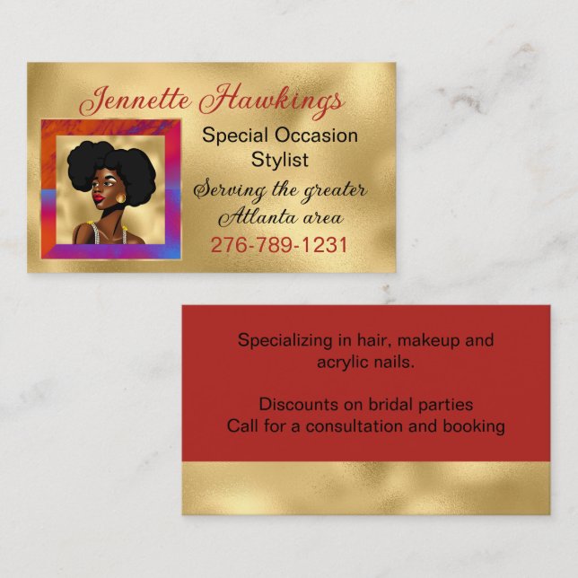 Beautiful African Woman Gold Look  Business Card (Front/Back)
