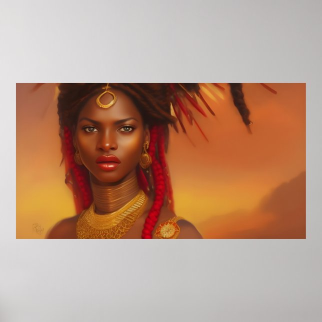 Beautiful African woman red gold Poster (Front)