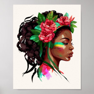 Beautiful African Woman Roses Poster