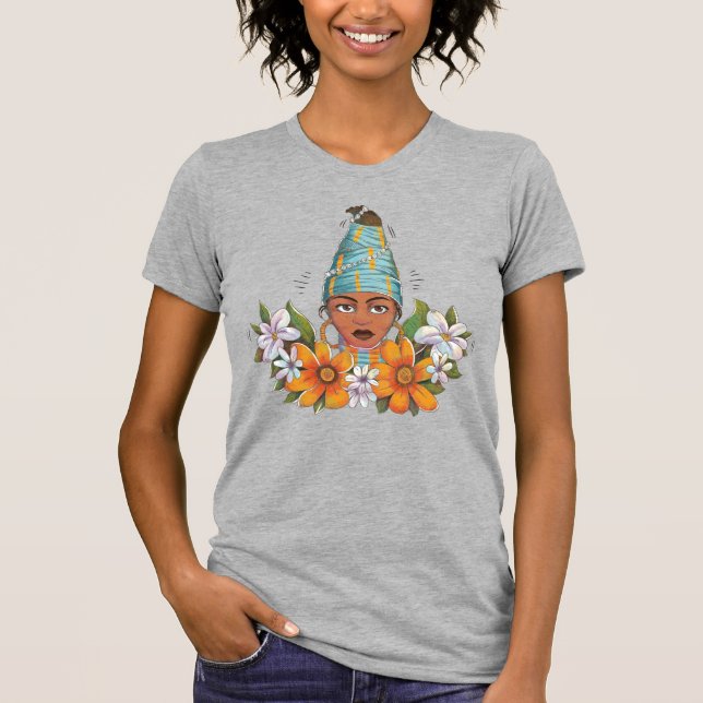 Beautiful African Woman with Flowers T-Shirt (Front)