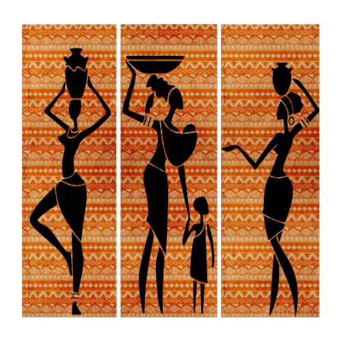 Beautiful Afrocentric Style Woman at Work Triptych