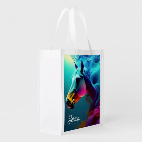Beautiful AI Abstract White Horse Grocery Bag