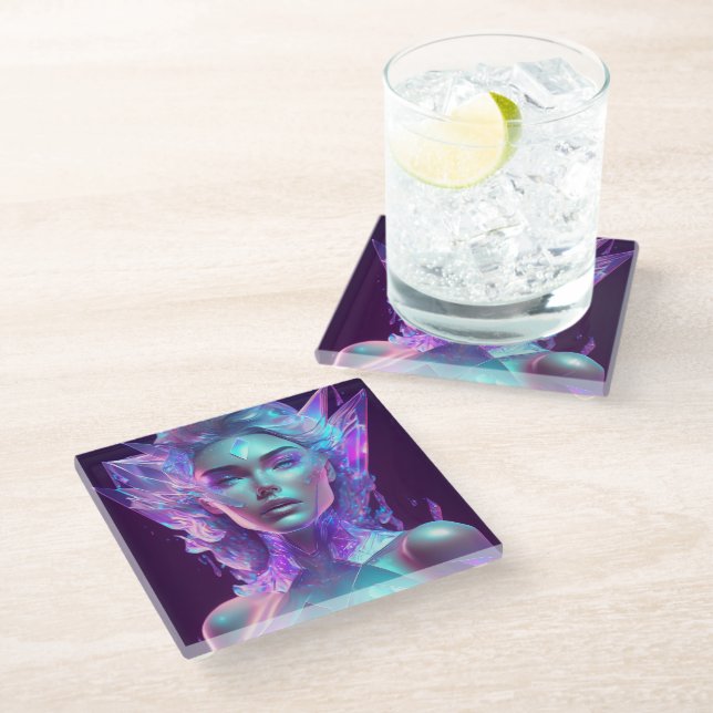 Beautiful Ai Art Pretty Icy Glass like Woman Coaster (Angled)