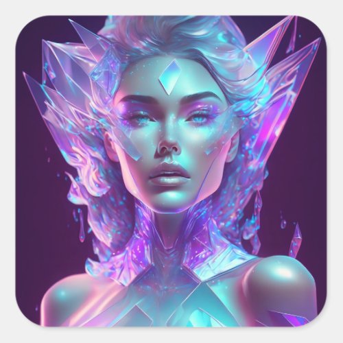 Beautiful Ai Art Pretty Icy Glass like Woman Square Sticker