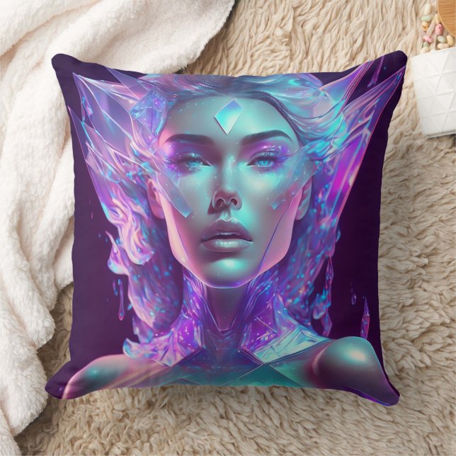 Beautiful Ai Art Pretty Icy Glass like Woman Throw Pillow (Blanket)