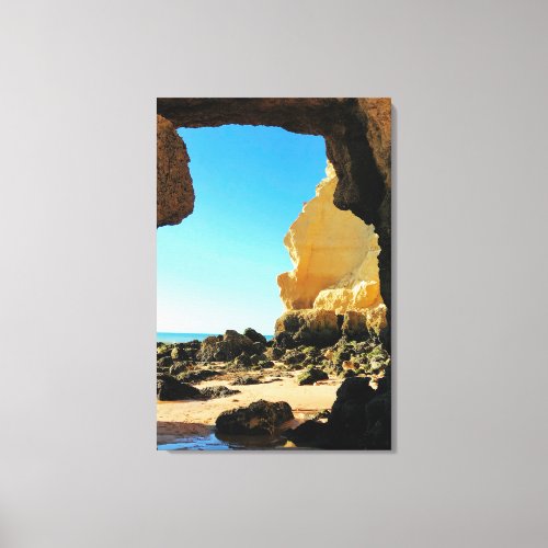 Beautiful Algarve Beach with Cave  Canvas Print