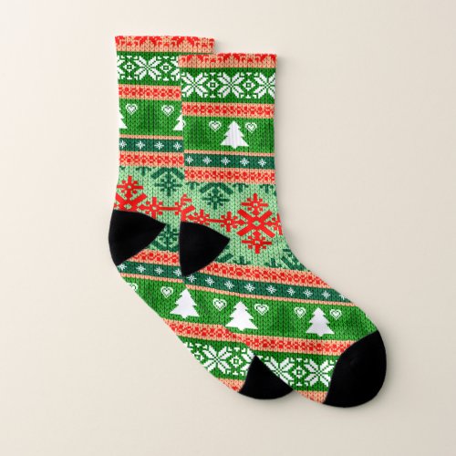 Beautiful All_Over Print Christmas Knit Wallpaper Socks