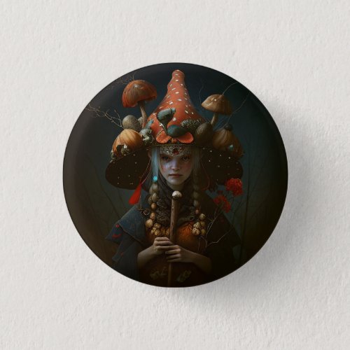 Beautiful Amanita Muscaria Mushroom Witch Button