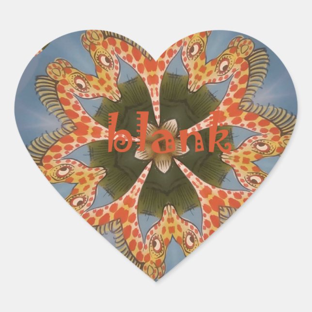 Beautiful amazing African colorful Giraffe blank Heart Sticker (Front)