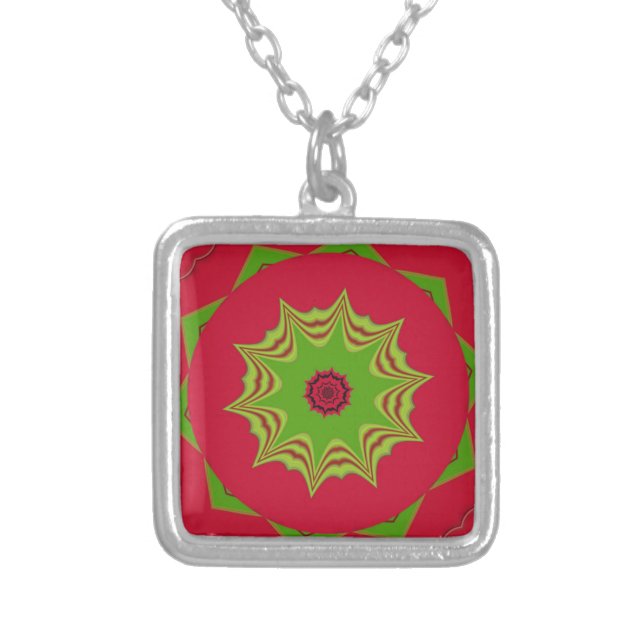 Beautiful amazing  African ethnic tribal red  Art Silver Plated Necklace (Front)