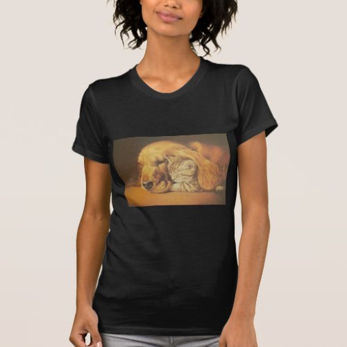 Beautiful amazing Cat and Dog Cuddling Art Design T_Shirt