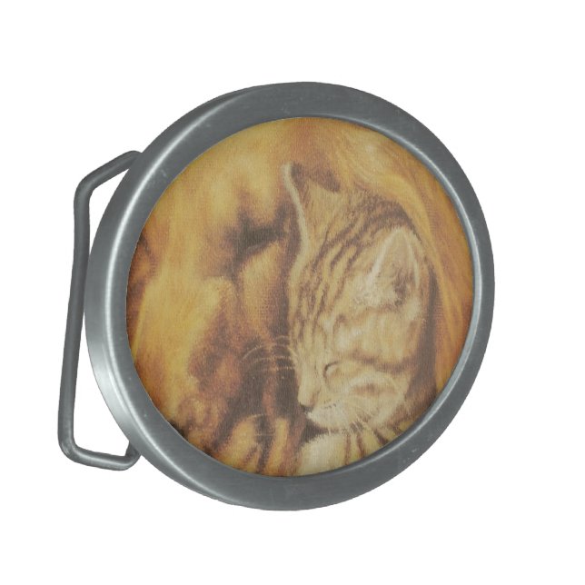 Beautiful Amazing Cat and Dog Cuddling Art Print Belt Buckle (Front Left)