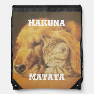 Beautiful Amazing Cat and Dog Cuddling Art Print Drawstring Bag